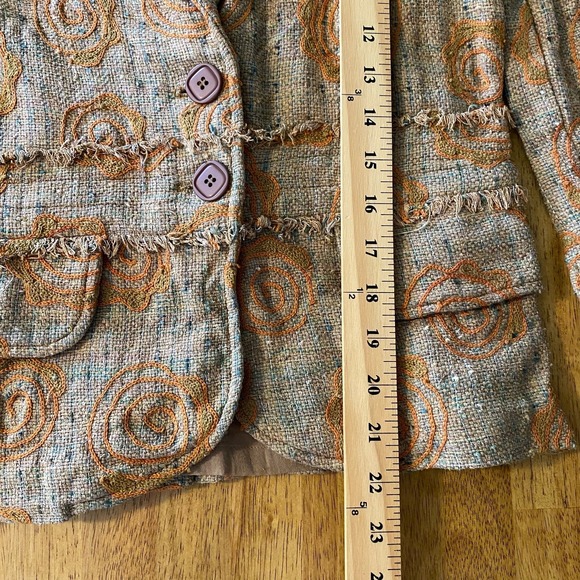 Pamela Brown Women's Textured Floral Jacket Blazer Collared‎ Two Button Preppy - Picture 15 of 15